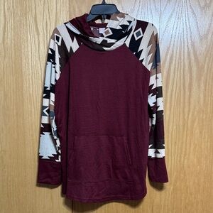 LuLaRoe Burgundy and Beige Patterned Hoodie